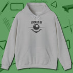 Locked In Eight Ball Hoodie, front view, in Sport Grey confidence stitched in every seam