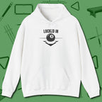 Locked In Eight Ball Hoodie, front view, in White made for pool sharks, not posers