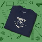 Locked In Eight Ball T-Shirt, folded view, in Navy strike fear with swagger and precision