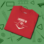 Locked In Eight Ball T-Shirt, folded view, in Red styled to dominate from rack to run-out