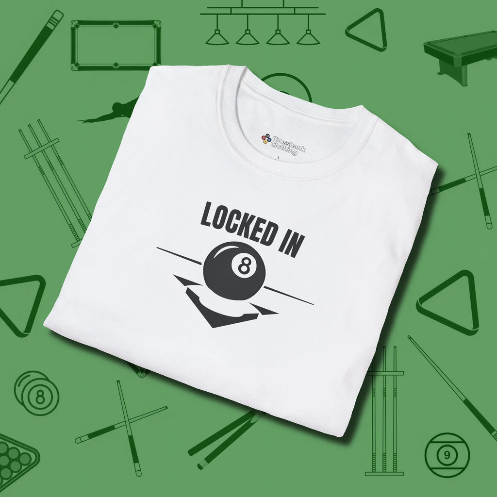 Locked In Eight Ball T-Shirt, folded view, in White table-tested, street-approved style
