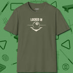 Locked In Eight Ball T-Shirt, front view, in Military Green fashion with break-and-run energy