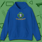 Luck Is Earned Hoodie, in Royal color, billiards shirt, front view