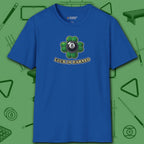 Luck Is Earned T-Shirt, in Royal color, billiards shirt, front view