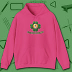 Luck Is Earned Hoodie, in Heliconia color, billiards shirt, front view