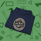 Midnight Grinder Badge Hoodie, folded view, in Navy dress for the shot you want to take