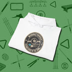 Midnight Grinder Badge Hoodie, folded view, in White put your best game on display