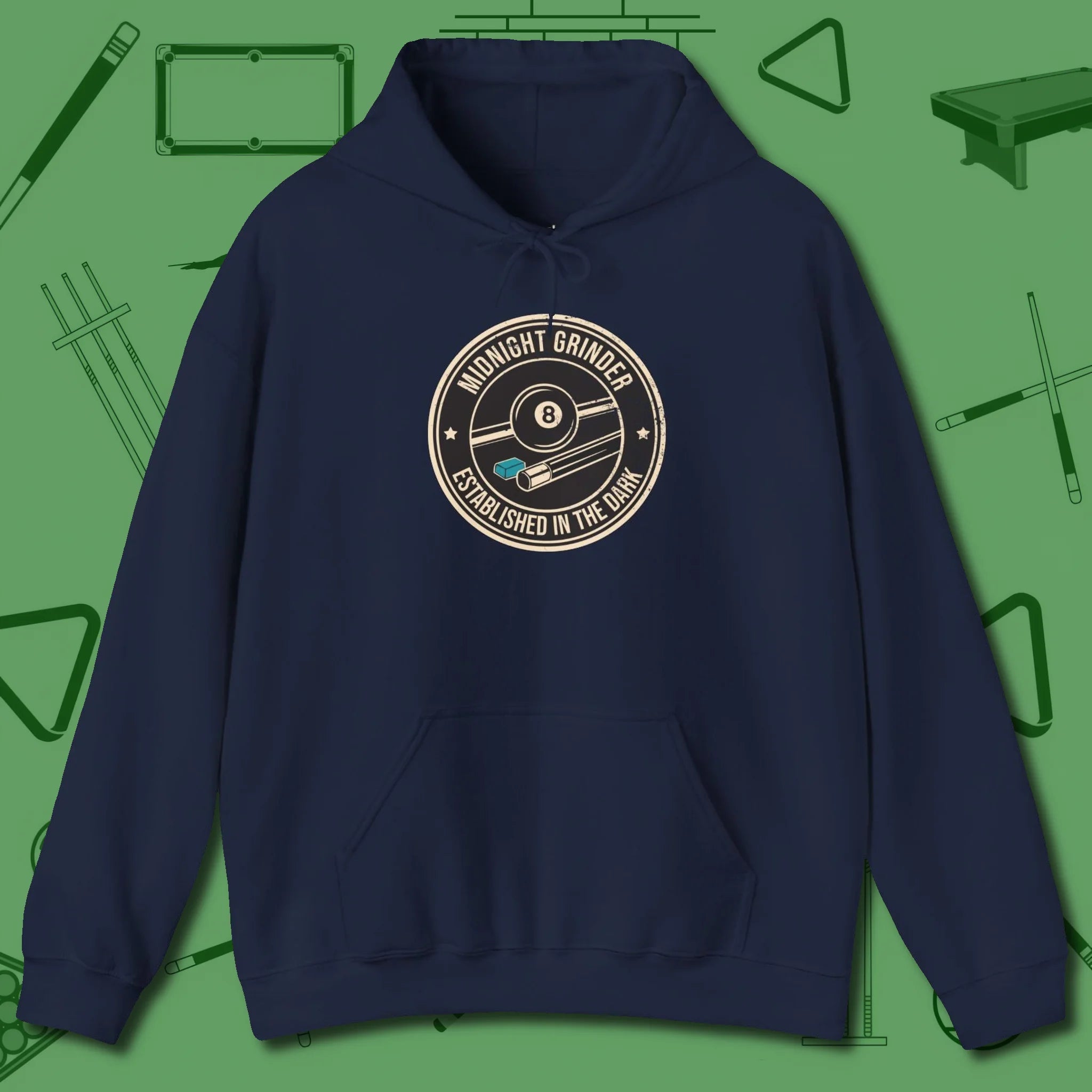 Midnight Grinder Badge Hoodie, front view, in Navy make every shot — and outfit — count