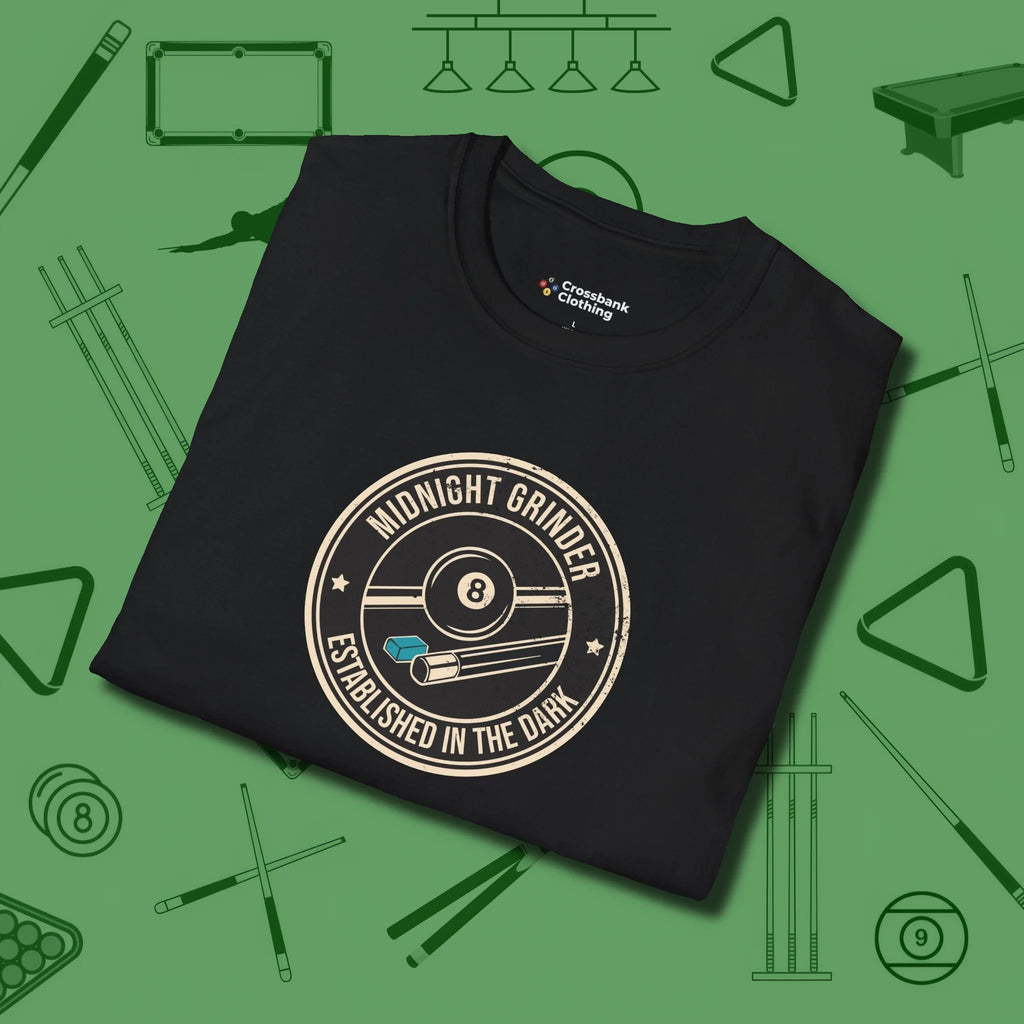 Midnight Grinder Badge T-Shirt, folded view, in Black a clean fit for the dirtiest safeties