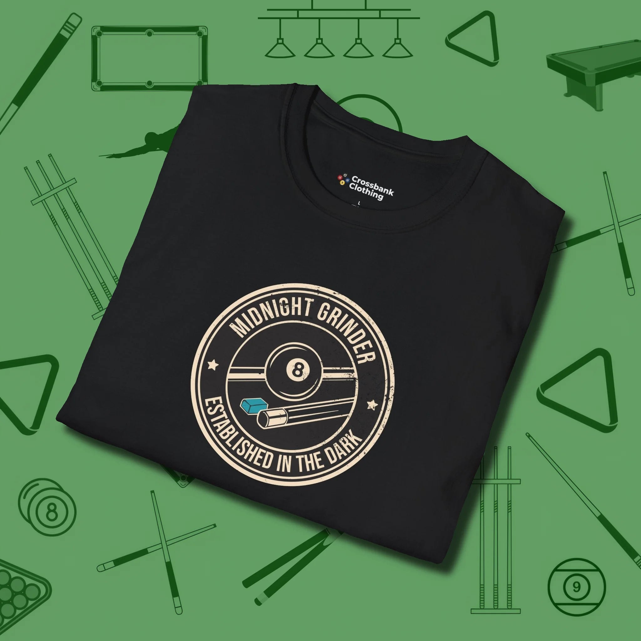 Midnight Grinder Badge T-Shirt, folded view, in Black a clean fit for the dirtiest safeties