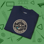 Midnight Grinder Badge T-Shirt, folded view, in Navy play in style, win in silence