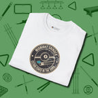Midnight Grinder Badge T-Shirt, folded view, in White helps your stroke and your style