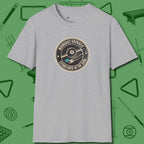 Midnight Grinder Badge T-Shirt, front view, in Sport Grey where style and cue discipline collide