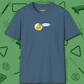 Missed Me Cartoon Nine Ball T-Shirt, front view, in Indigo Blue for hustlers who keep it honest