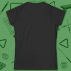 Missed Me Cartoon Nine Ball Women's Cut Tee, in Black color, billiards shirt, back view