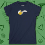 Missed Me Cartoon Nine Ball Women's Cut Tee, in Royal color, billiards shirt, front view