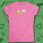Missed Me Cartoon Nine Ball Women's Cut Tee, in White color, billiards shirt, front view