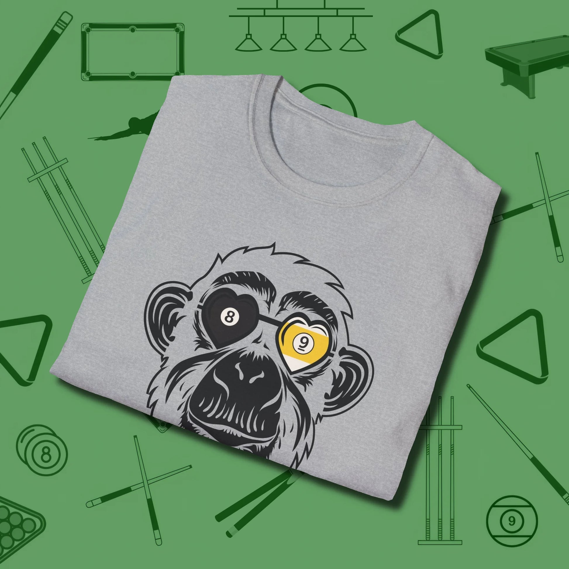 Monkey With Heart Sunglasses T-Shirt, folded view, in Sport Grey because the table is your battlefield