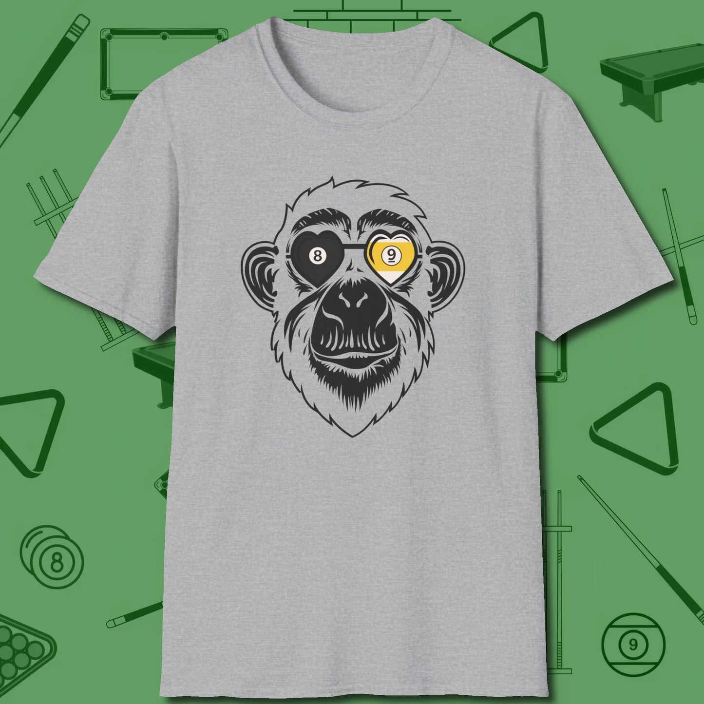Monkey With Heart Sunglasses T-Shirt, front view, in Sport Grey helps your stroke and your style