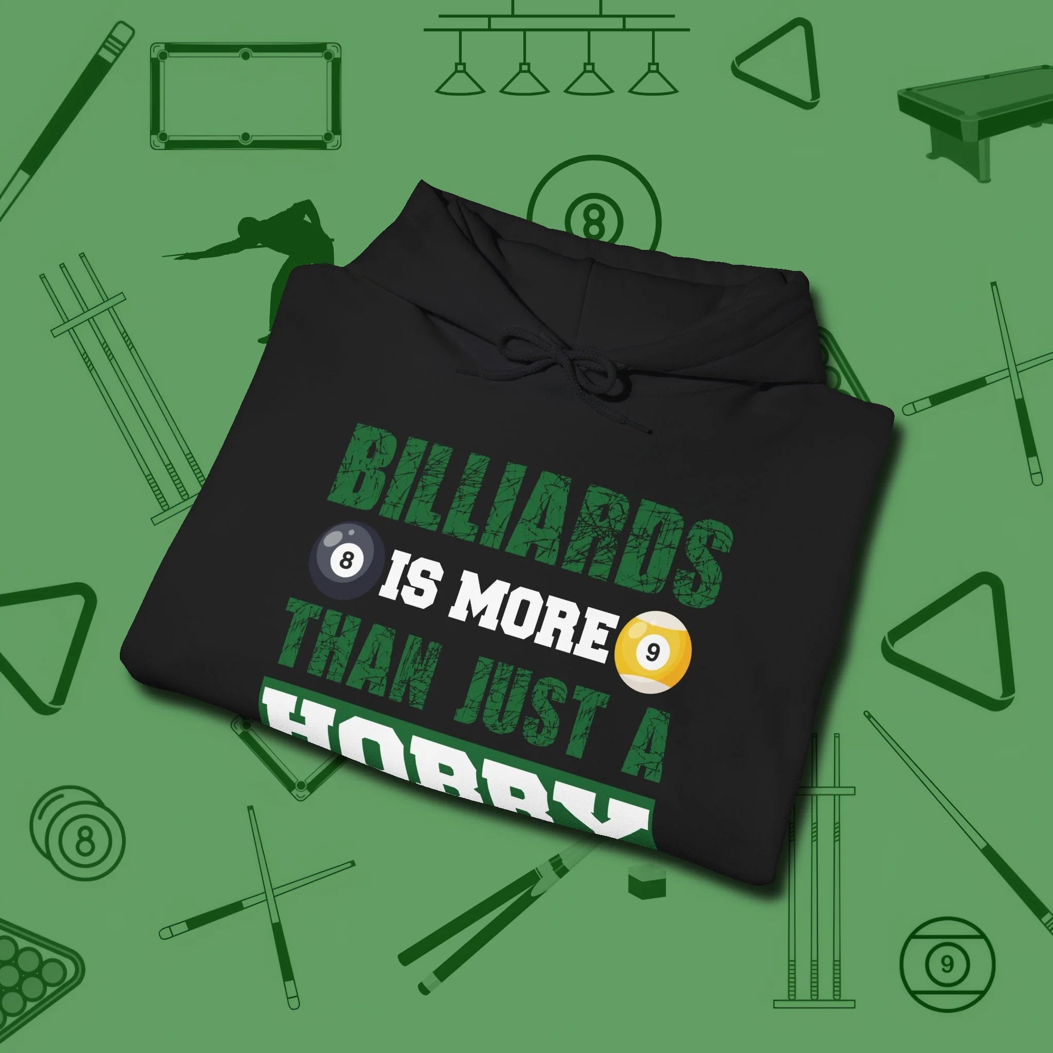 More Than A Hobby Hoodie, folded view, in Black play in style, win in silence