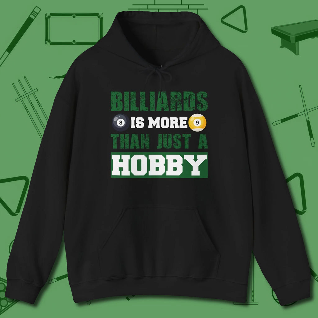 More Than A Hobby Hoodie, front view, in Black strike fear with swagger and precision