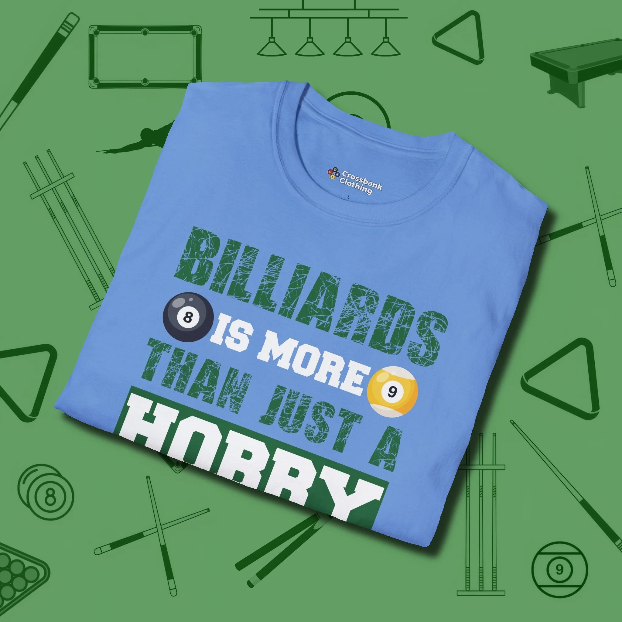 More Than A Hobby T-Shirt, folded view, in Carolina Blue the shirt that plays position