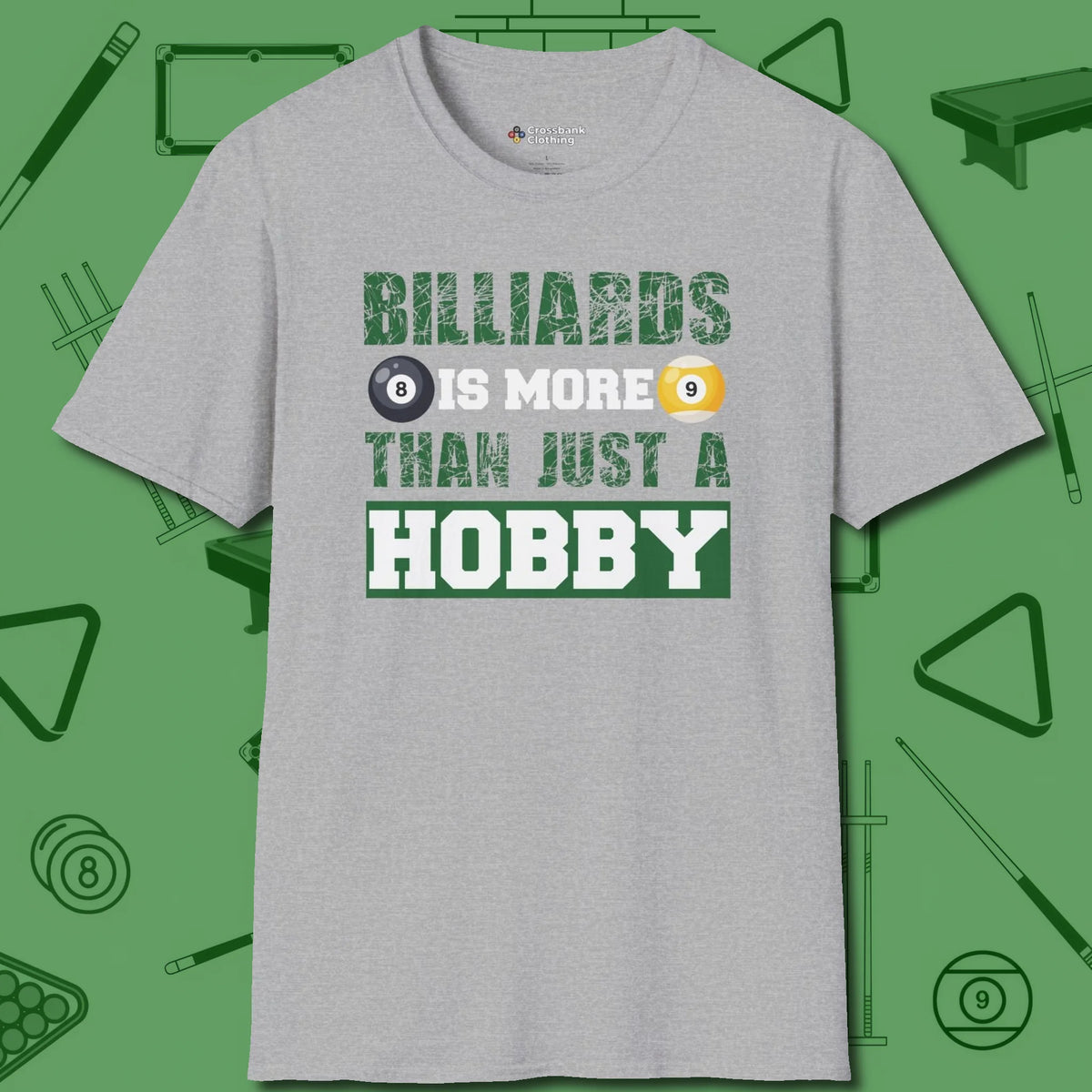 More Than A Hobby T-Shirt, front view, in Sport Grey for players who live the game