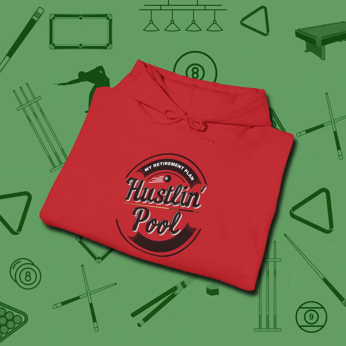 My Retirement Plan Hustlin' Hoodie, folded view, in Red subtle drip for serious shooters