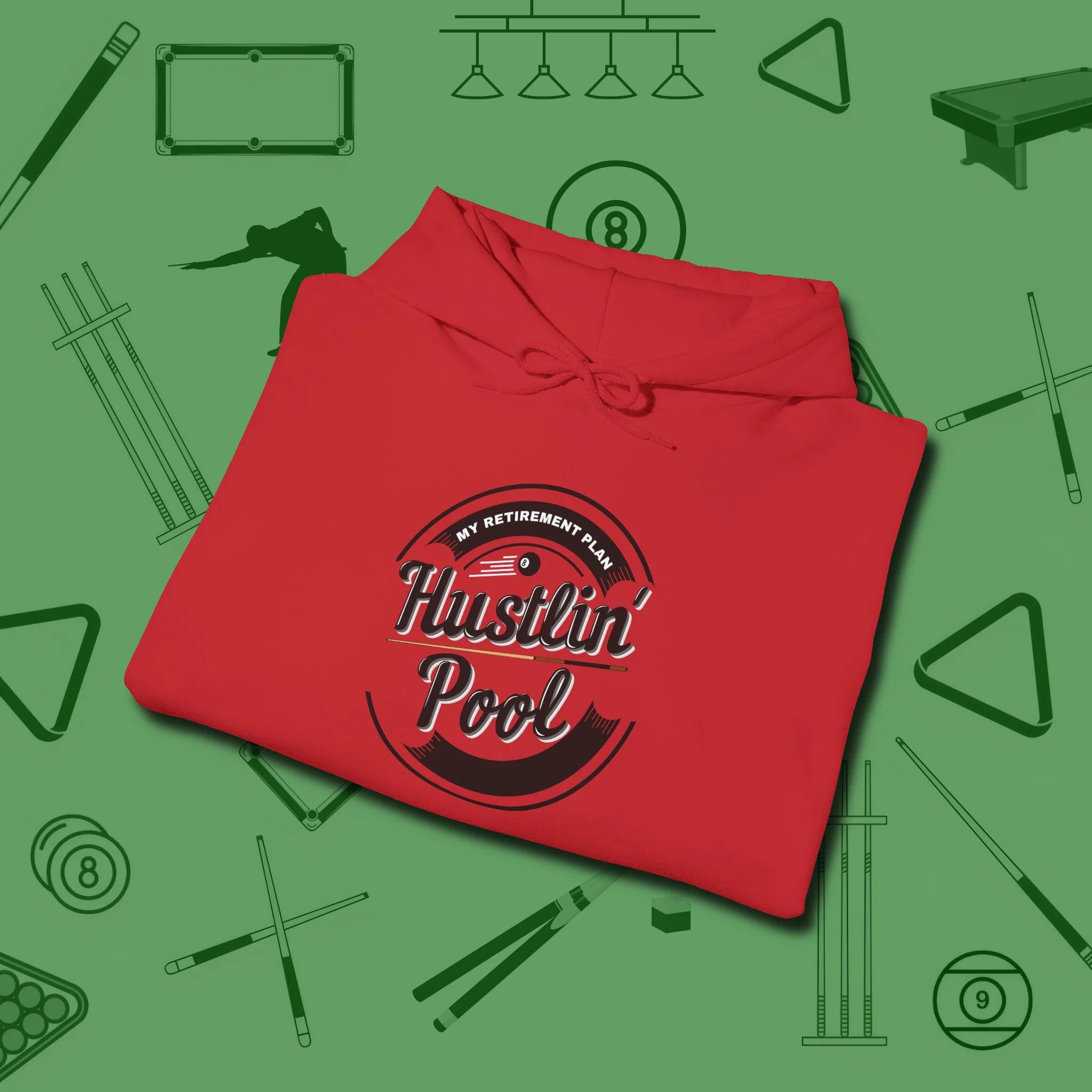 My Retirement Plan Hustlin' Hoodie, folded view, in Red subtle drip for serious shooters