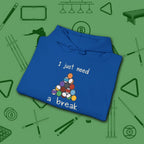 Need a Break 8-Ball Hoodie, in Royal color, billiards hoodie, folded view