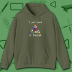 Need a Break 8-Ball Hoodie, in Military Green color, billiards hoodie, front view