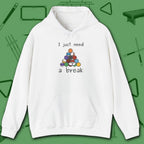 Need a Break 8-Ball Hoodie, in White color, billiards hoodie, front view