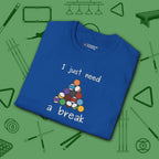 Need a Break 8-Ball T-Shirt, in Royal color, billiards shirt, folded view