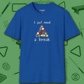 Need a Break 8-Ball T-Shirt, in Royal color, billiards shirt, front view
