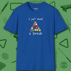 Need a Break 8-Ball T-Shirt, in Royal color, billiards shirt, front view