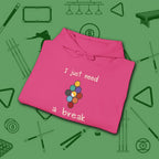 Need a Break 9-Ball Hoodie, in Heliconia color, billiards hoodie, folded view