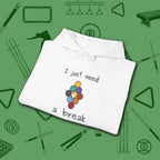 Need a Break 9-Ball Hoodie, in White color, billiards hoodie, folded view