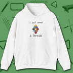 Need a Break 9-Ball Hoodie, in White color, billiards hoodie, front view