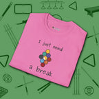 Need a Break 9-Ball T-Shirt, in Azalea color, billiards shirt, folded view