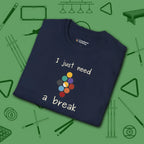 Need a Break 9-Ball T-Shirt, in Navy color, billiards shirt, folded view