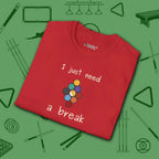 Need a Break 9-Ball T-Shirt, in Red color, billiards shirt, folded view