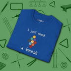 Need a Break 9-Ball T-Shirt, in Royal color, billiards shirt, folded view
