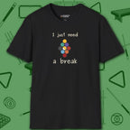 Need a Break 9-Ball T-Shirt, in Black color, billiards shirt, front view