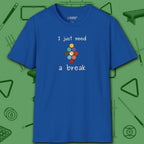 Need a Break 9-Ball T-Shirt, in Royal color, billiards shirt, front view