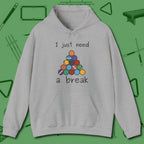 Need A Break Eight Ball Hoodie, front view, in Sport Grey put your best game on display