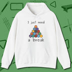 Need A Break Eight Ball Hoodie, front view, in White make every shot — and outfit — count