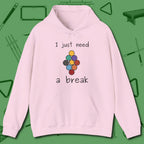 Need A Break Nine Ball Hoodie, front view, in Light Pink for players who live the game