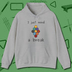 Need A Break Nine Ball Hoodie, front view, in Sport Grey put your best game on display