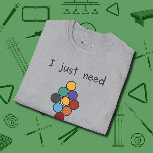 Need A Break Nine Ball T-Shirt, folded view, in Sport Grey helps your stroke and your style