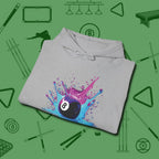 Neon Splash Eight Ball Hoodie, folded view, in Sport Grey put your best game on display